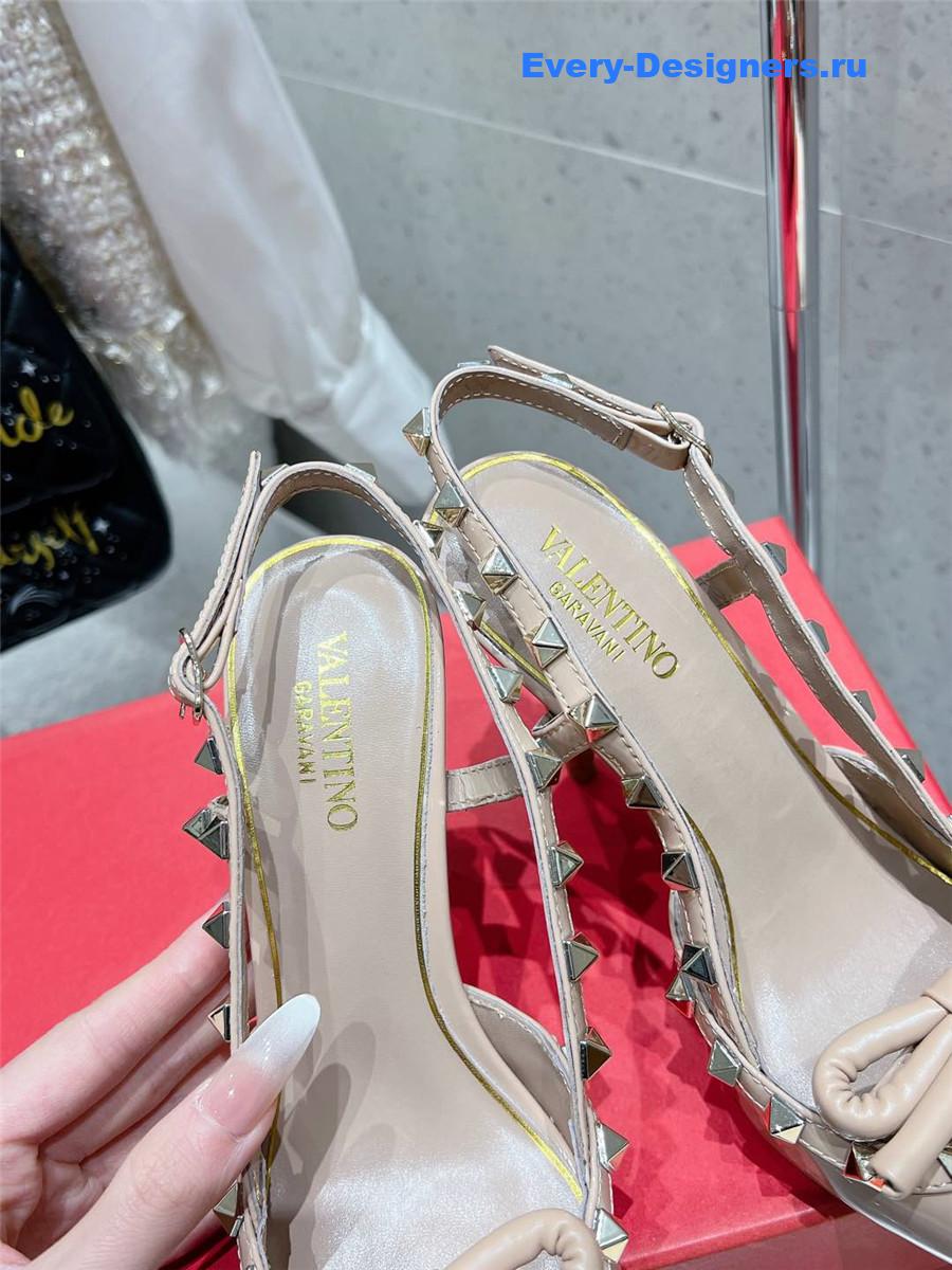 Va1e*ntin0 rockstud bow patent leather pink slingback pump