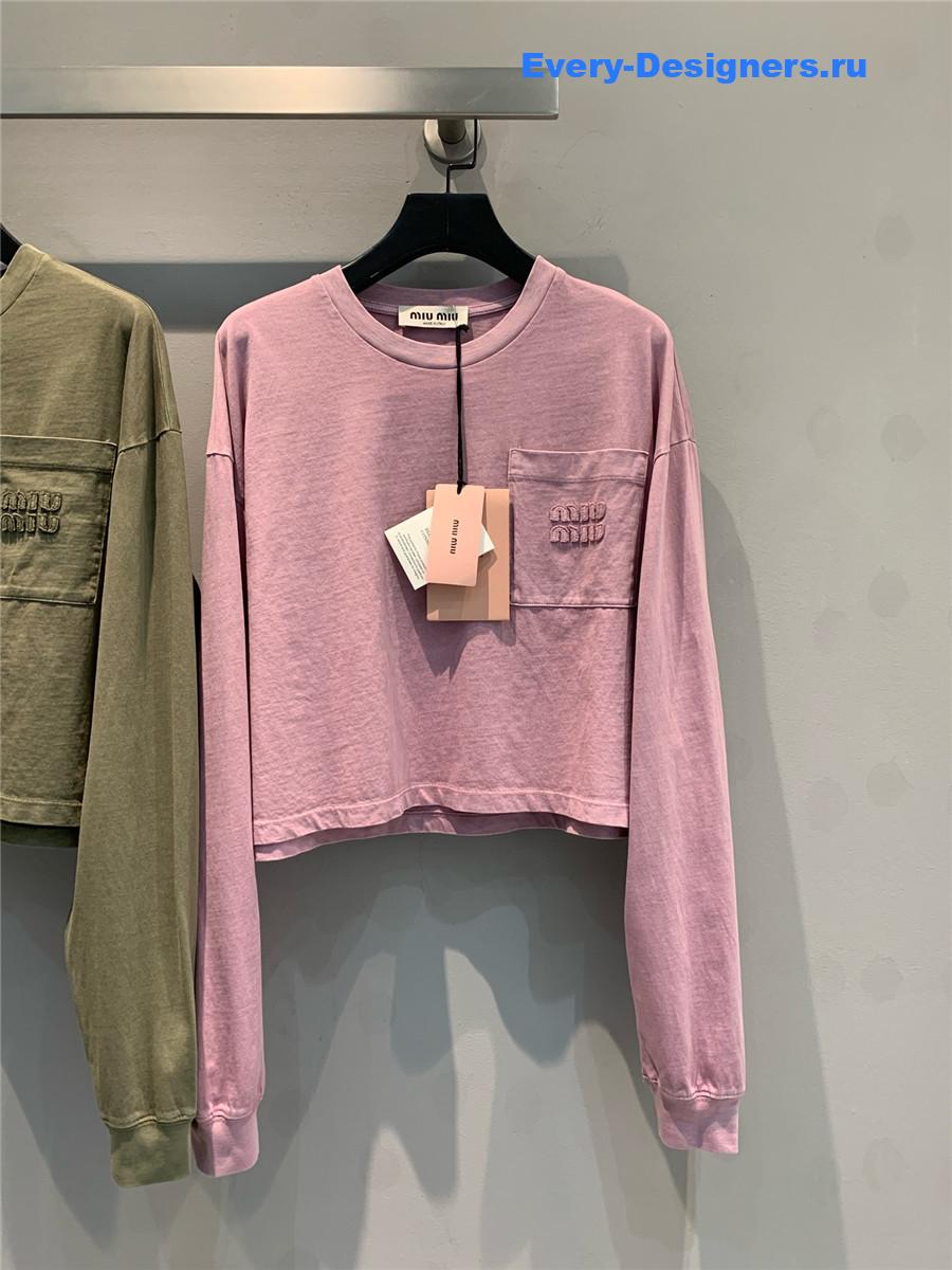 Miu Miu Logo Pink Long Sleeve Top