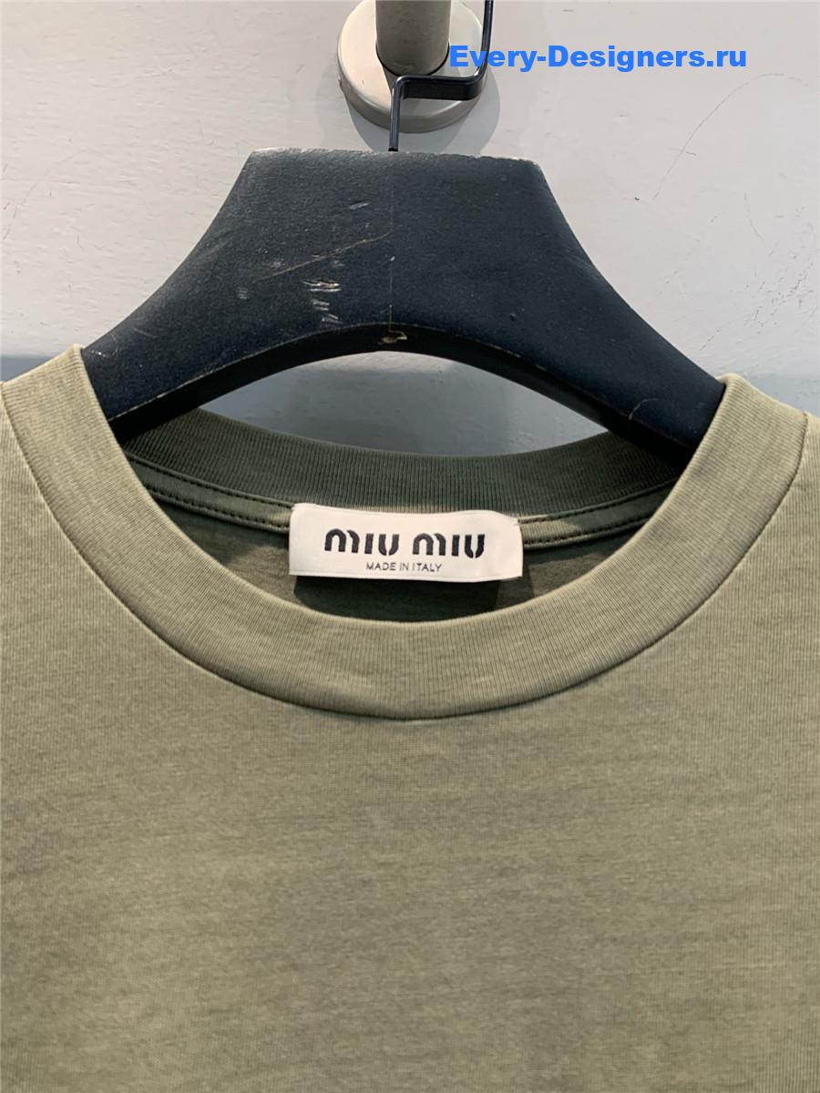 Miu Miu Logo Green Long Sleeve Top