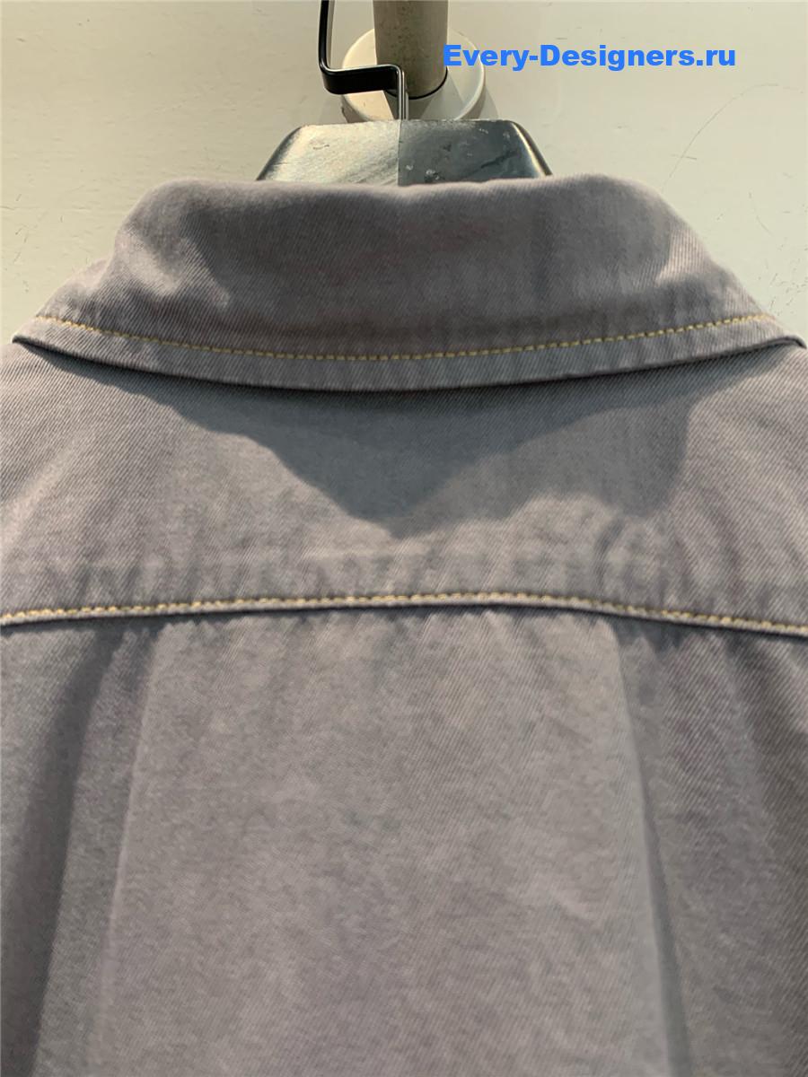 Miu Miu Embroidered Logo Grey Denim Shirt