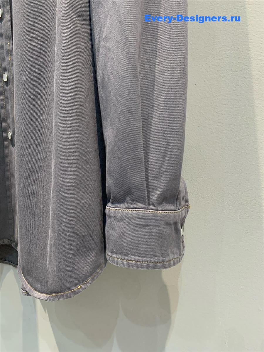 Miu Miu Embroidered Logo Grey Denim Shirt