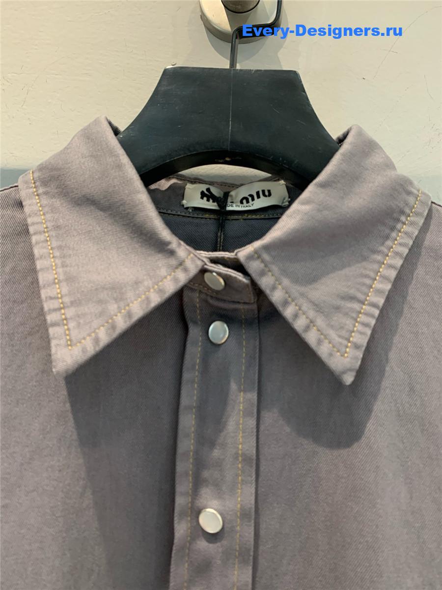Miu Miu Embroidered Logo Grey Denim Shirt