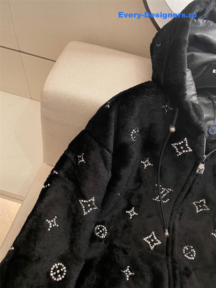 l0vis Vvtt0n logo rhinestone zip-up hooded jacket