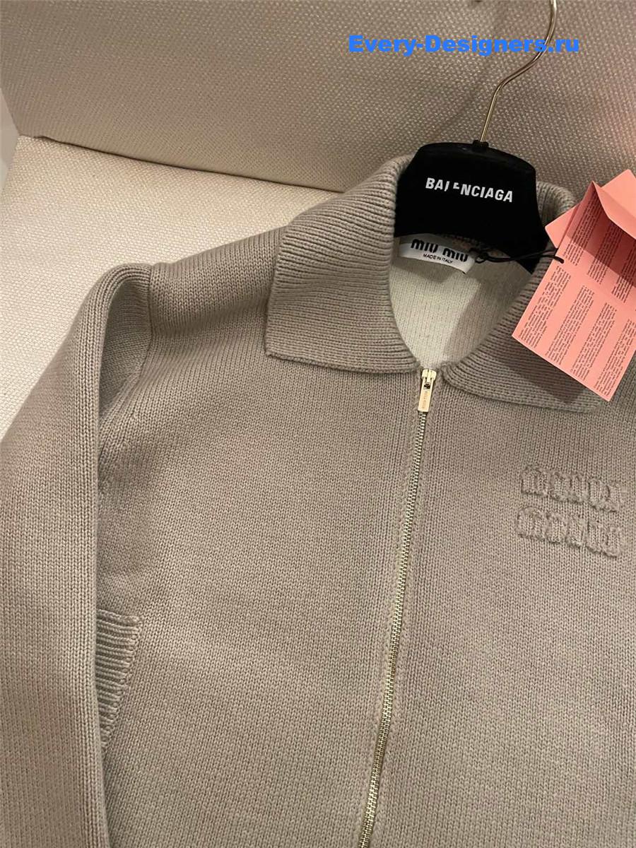 Miu Miu Cashmere Knitted Jacket with Zip-Up Collar