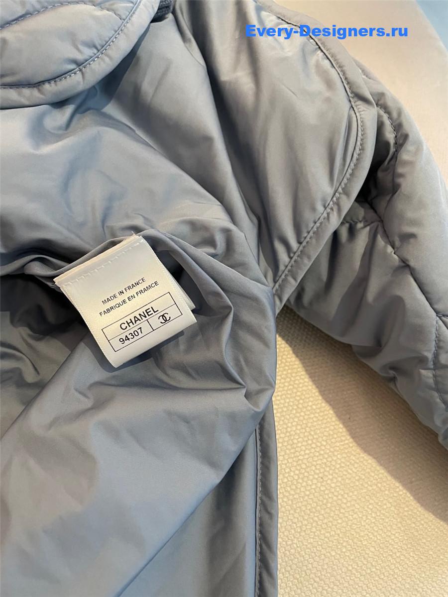 Ch**el knitted stand collar zipper cotton jacket blue