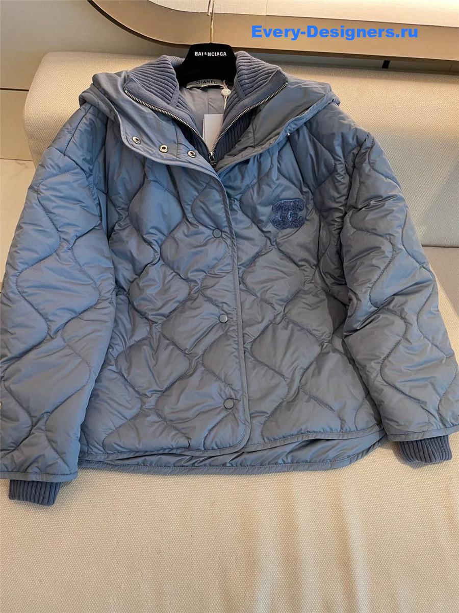 Ch**el knitted stand collar zipper cotton jacket blue