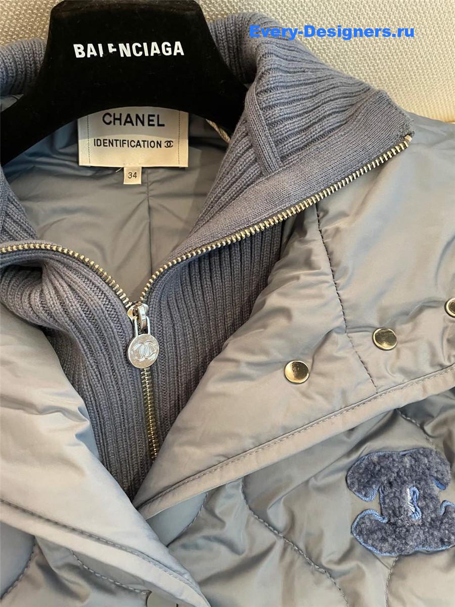 Ch**el knitted stand collar zipper cotton jacket blue