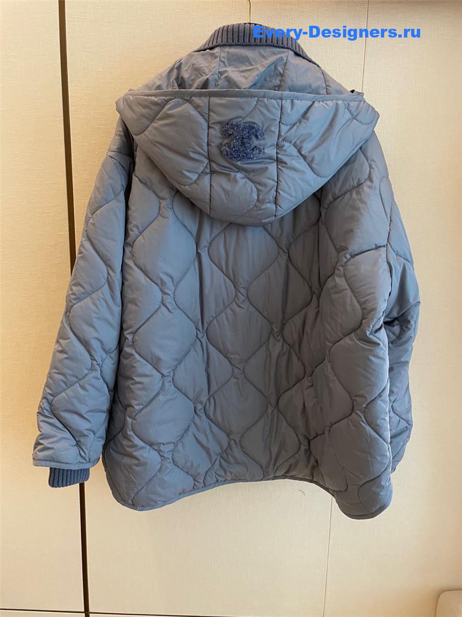 Ch**el knitted stand collar zipper cotton jacket blue