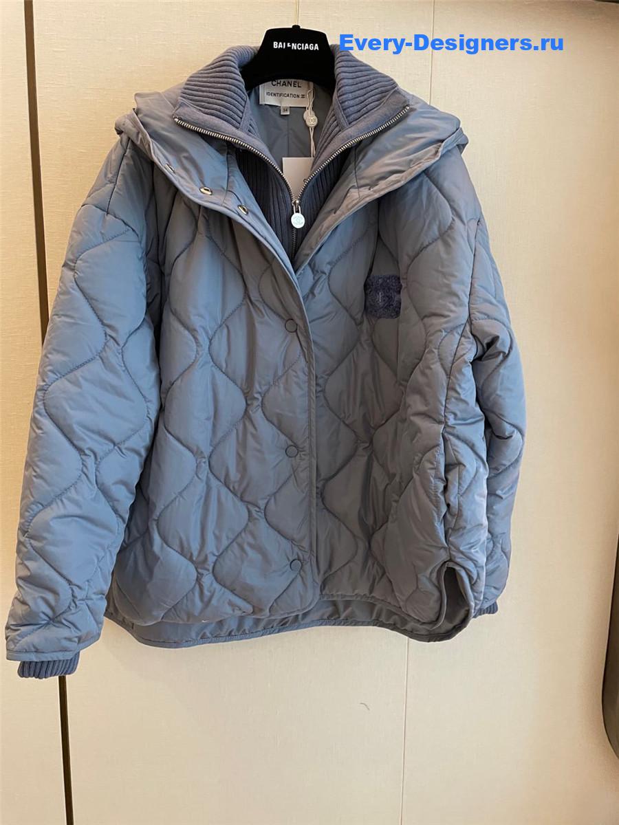 Ch**el knitted stand collar zipper cotton jacket blue