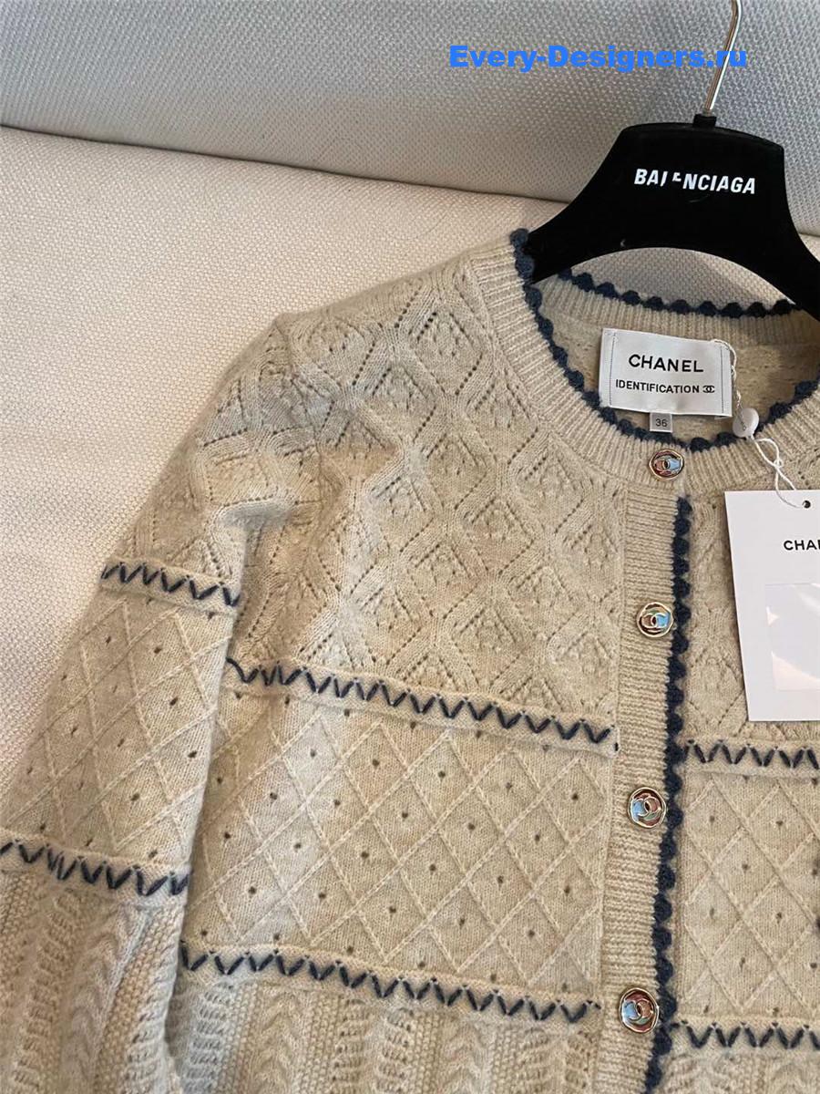 Ch**el crew neck knitted cardigan beige