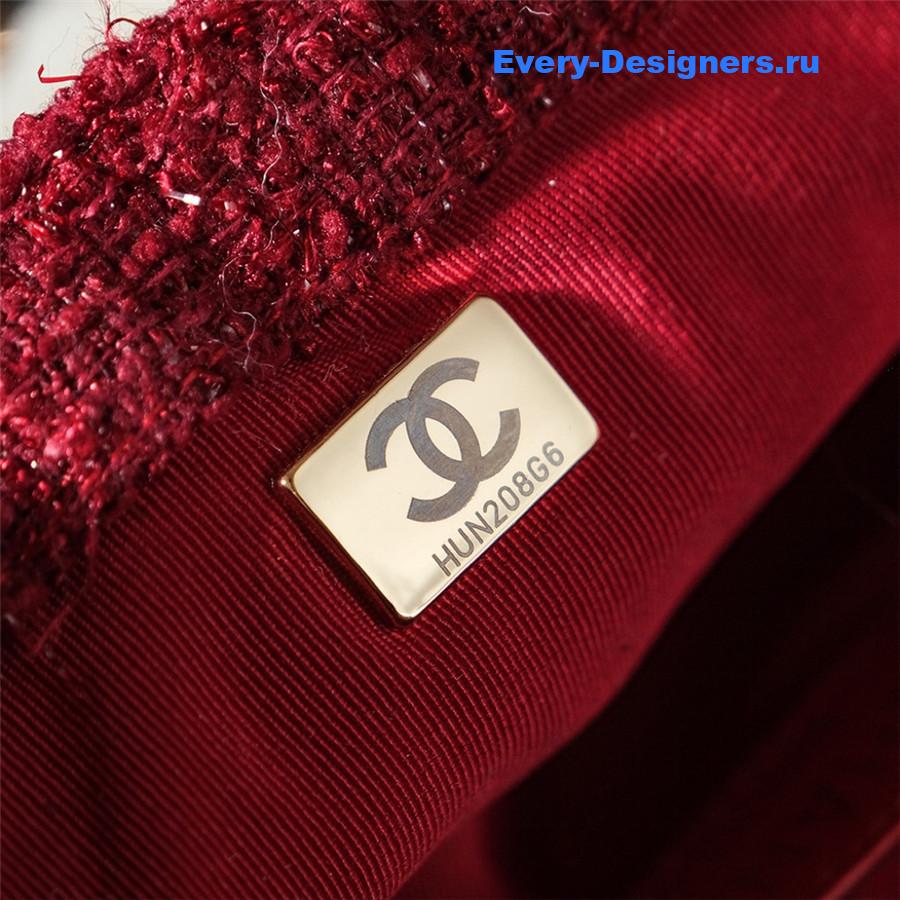 Ch**el tweed shearling shoulder bag burgundy