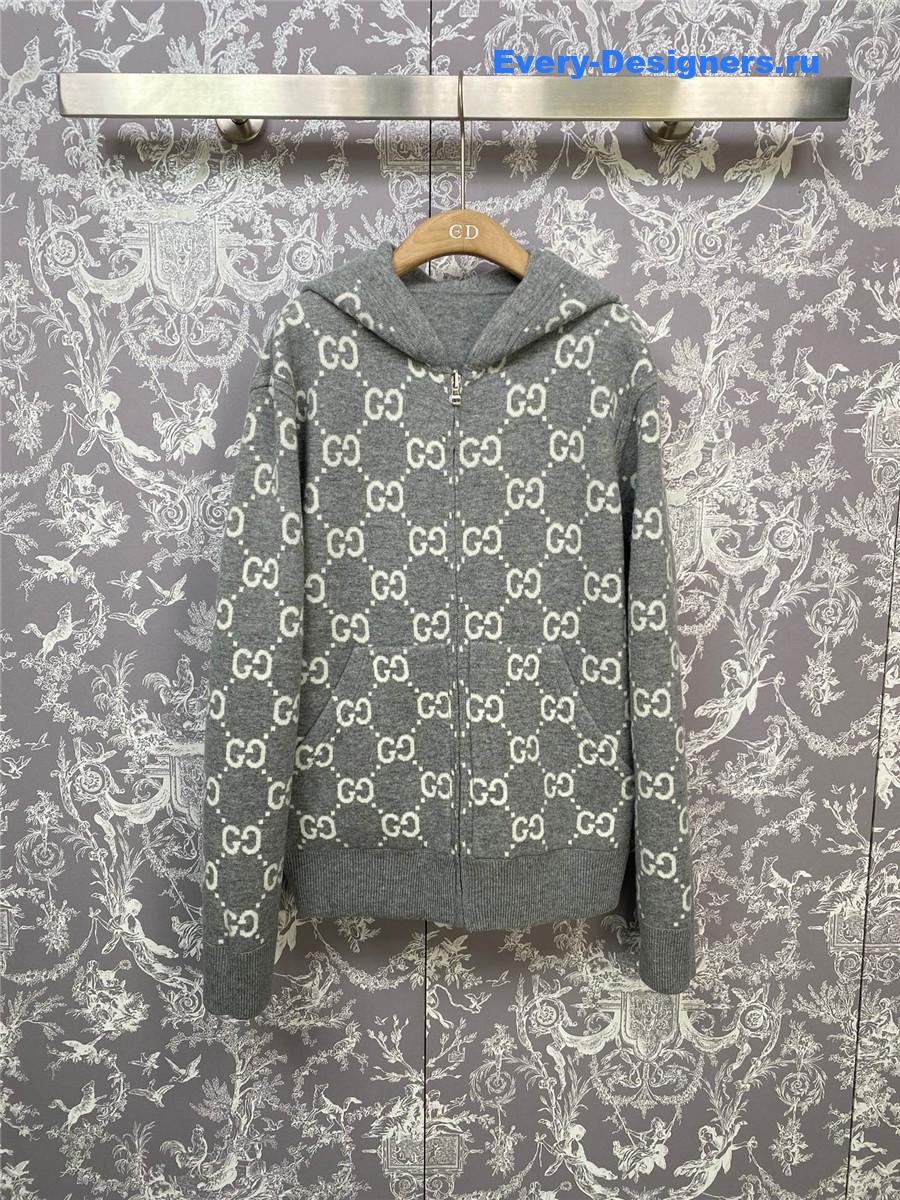 Gvc*1 gg wool hooded zip-up jacket in grey