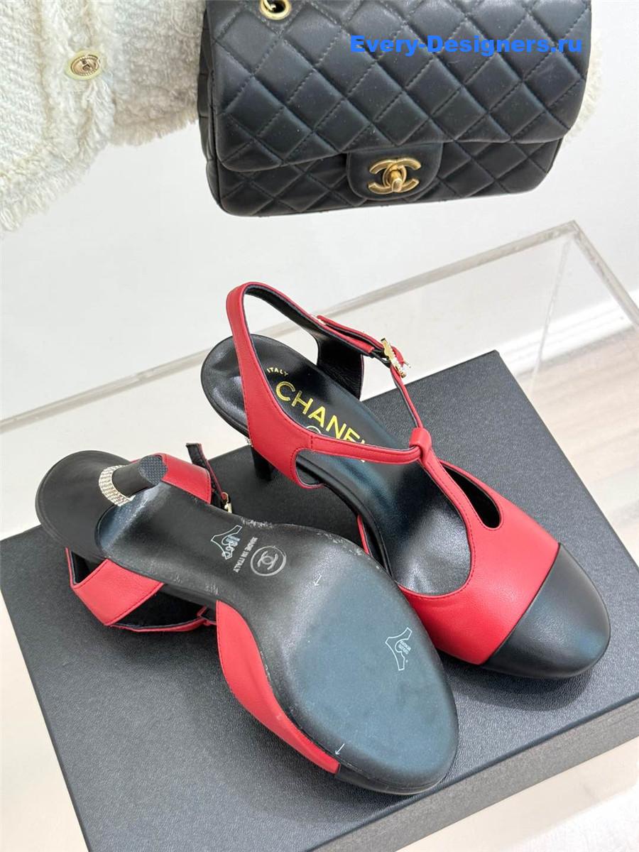 Ch**el t-strap lambskin high heel sandals red