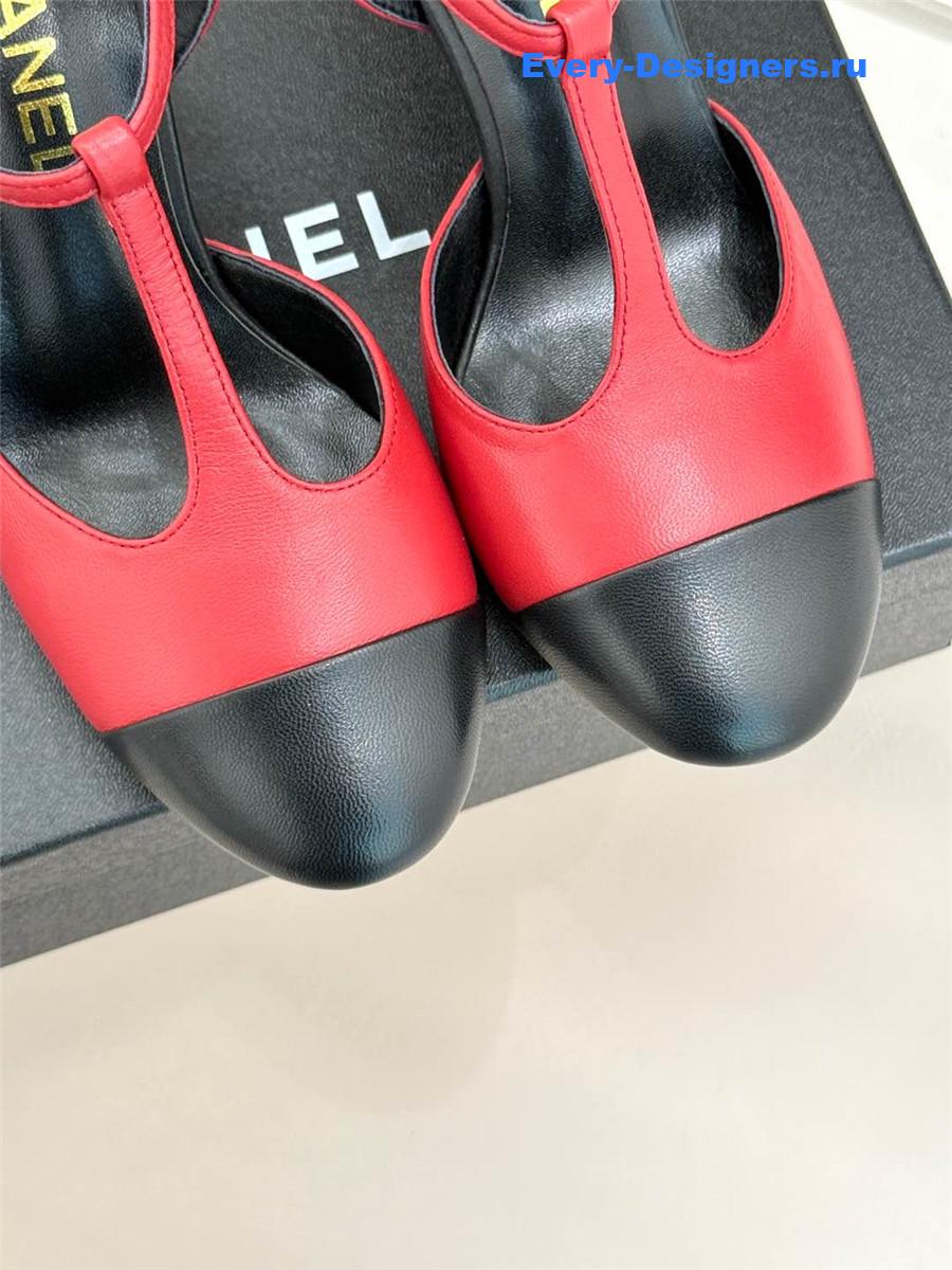 Ch**el t-strap lambskin high heel sandals red