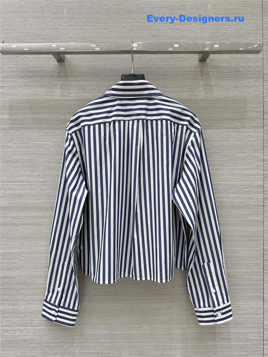 Miu Miu Embroidered Logo Striped Shirt Blue