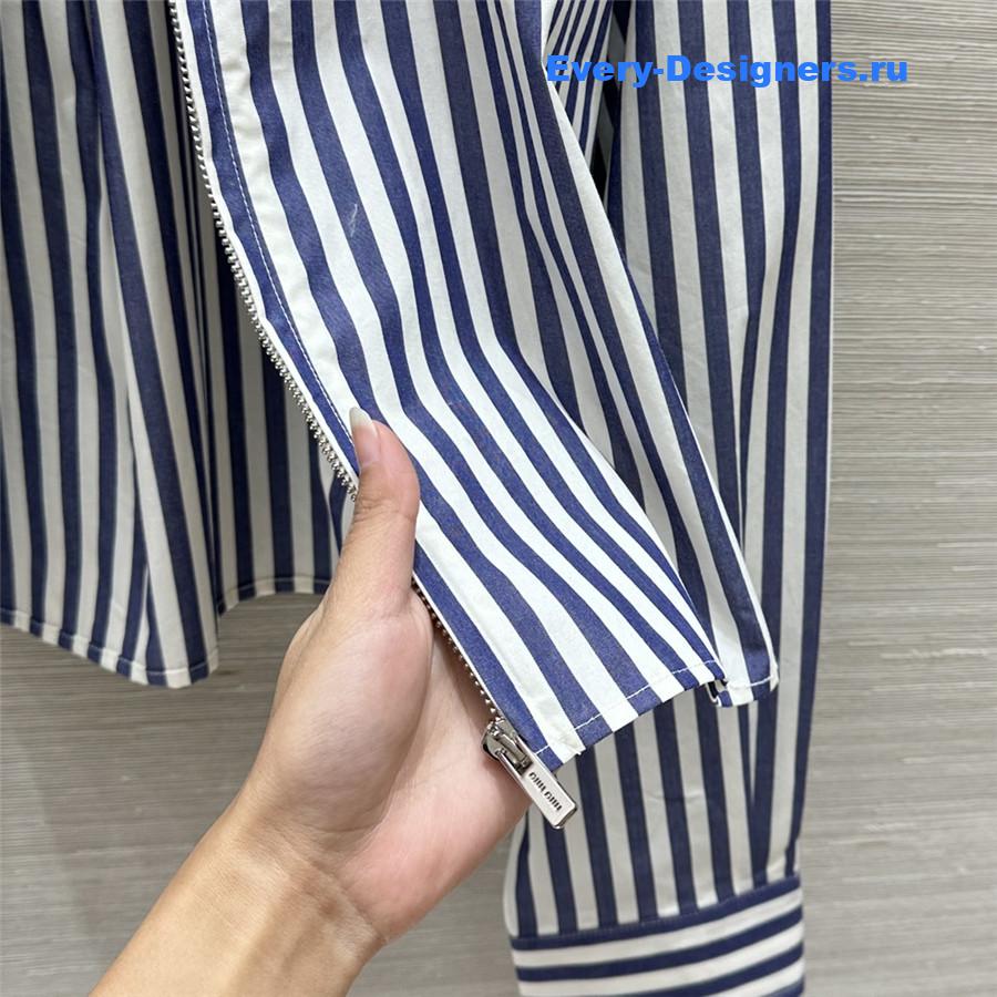 Miu Miu Embroidered Logo Striped Shirt Blue