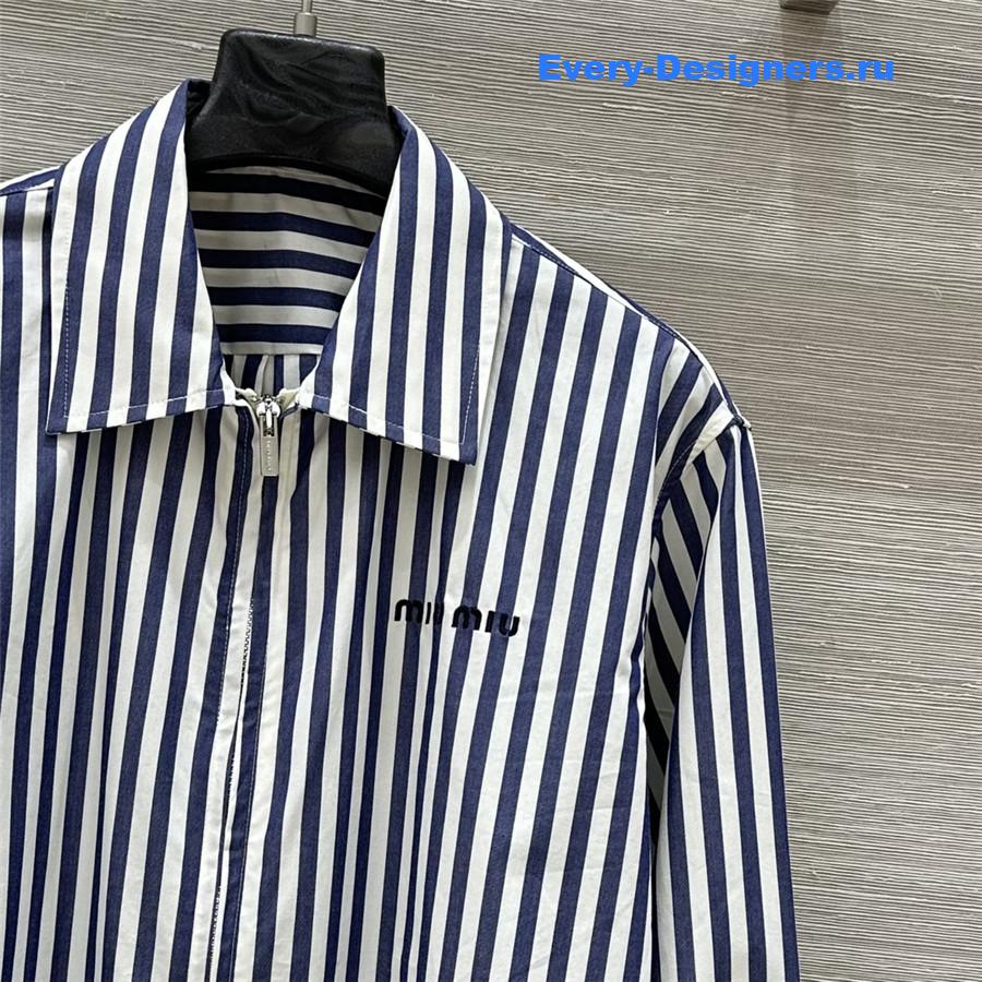 Miu Miu Embroidered Logo Striped Shirt Blue