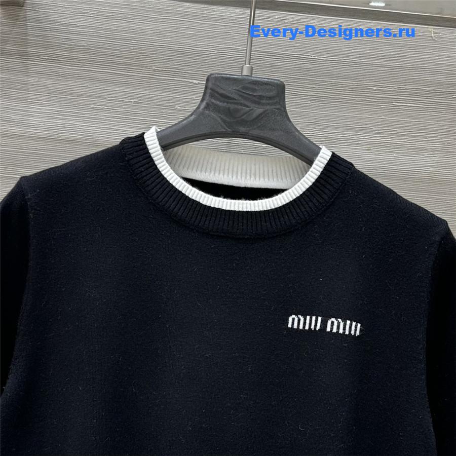 Miu Miu Black Knitted Crew-Neck Sweater