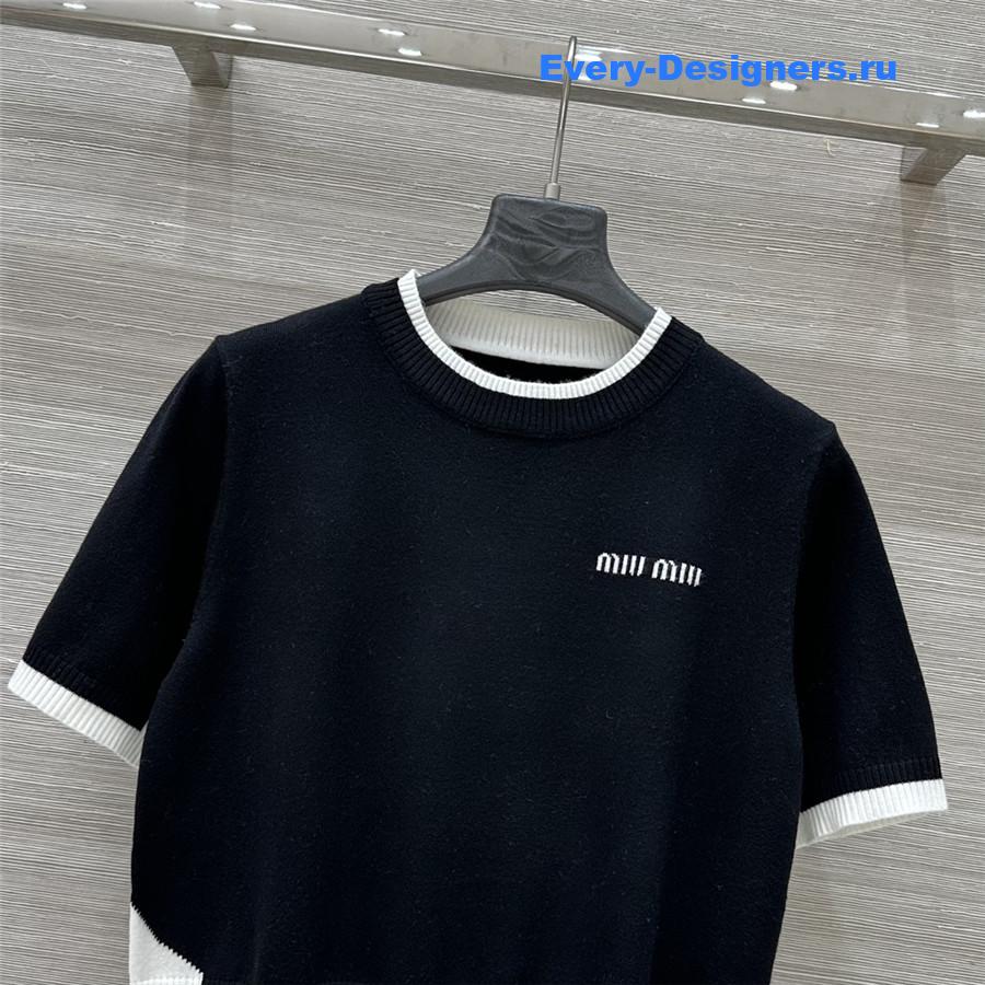 Miu Miu Black Knitted Crew-Neck Sweater