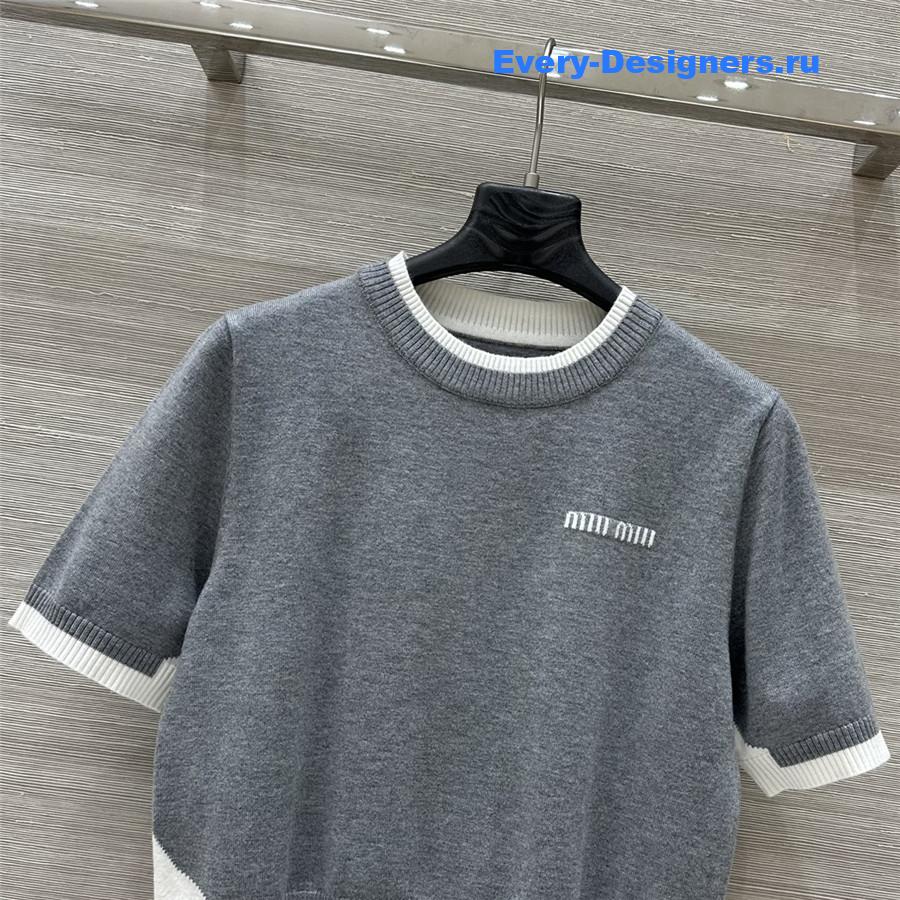 Miu Miu Gray Knitted Crew-Neck Sweater