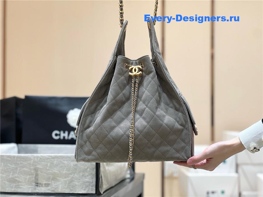 Ch**el gray suede hobo drawstring bucket