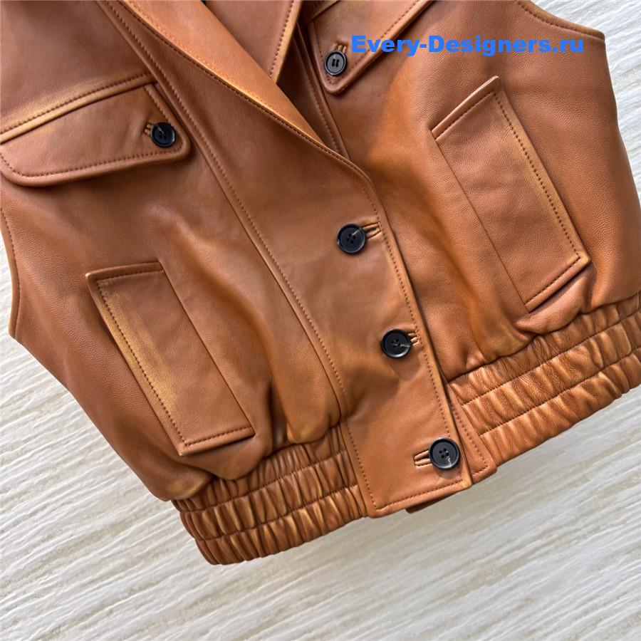Miu Miu Brown Lambskin Biker Vest