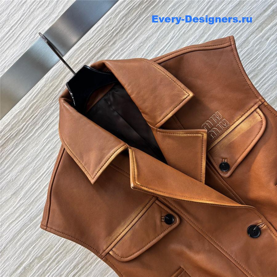 Miu Miu Brown Lambskin Biker Vest