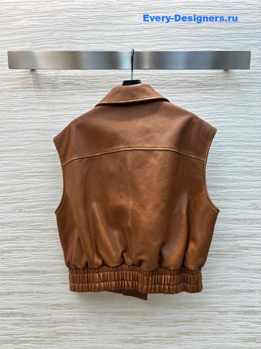 Miu Miu Brown Lambskin Biker Vest