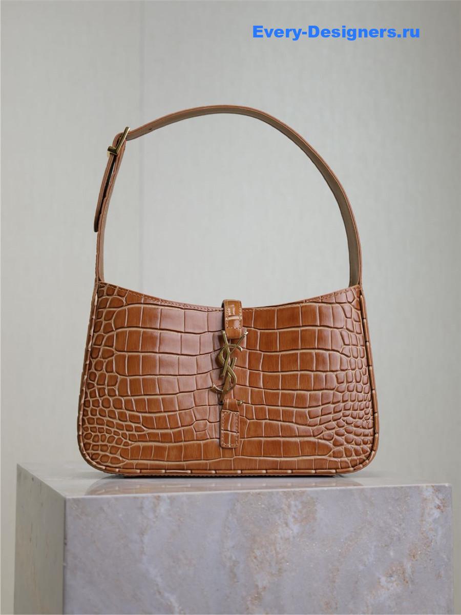 Sa1nt Lau*nt brown croc-embossed le 5 à 7 hobo bag