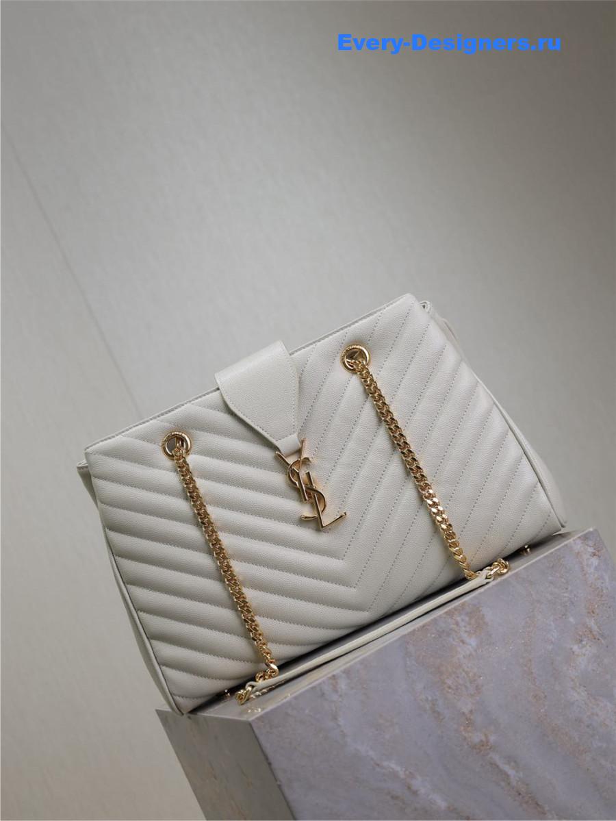 Sa1nt Lau*nt white chevron quilted monogram tote