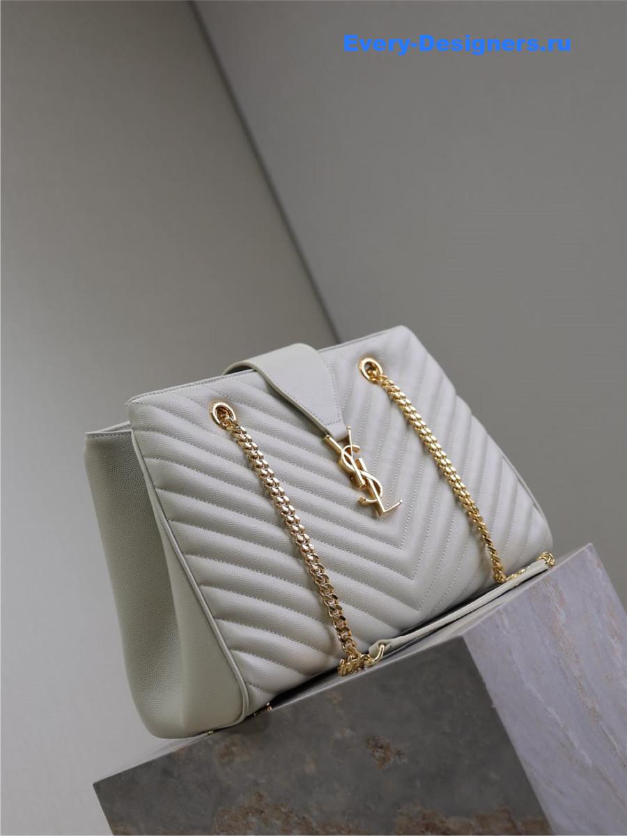 Sa1nt Lau*nt white chevron quilted monogram tote
