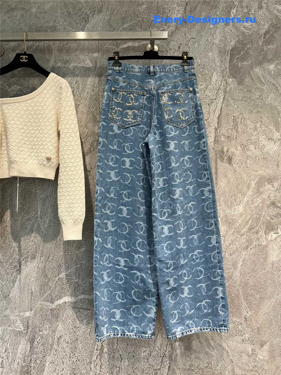 Ch**el logo beaded wide-leg jeans