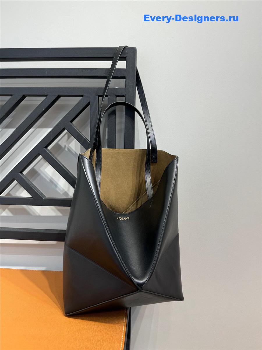 L0ew* puzzle fold convertible medium leather tote black