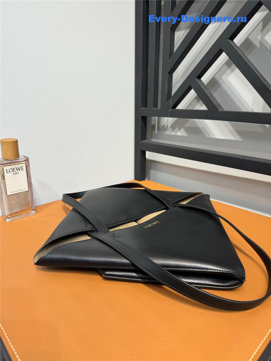 L0ew* puzzle fold convertible medium leather tote black