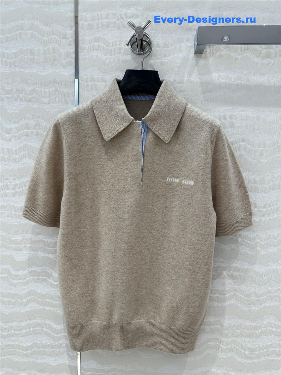 Miu Miu Cashmere Polo Top Brown