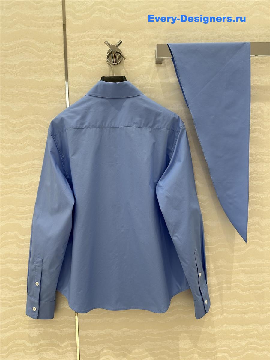 Miu Miu Embroidered Logo Scarf Tie Shirt Blue