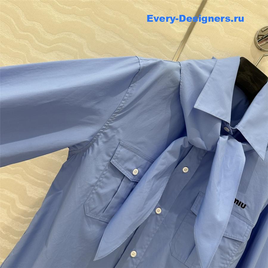 Miu Miu Embroidered Logo Scarf Tie Shirt Blue