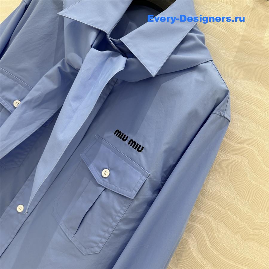 Miu Miu Embroidered Logo Scarf Tie Shirt Blue