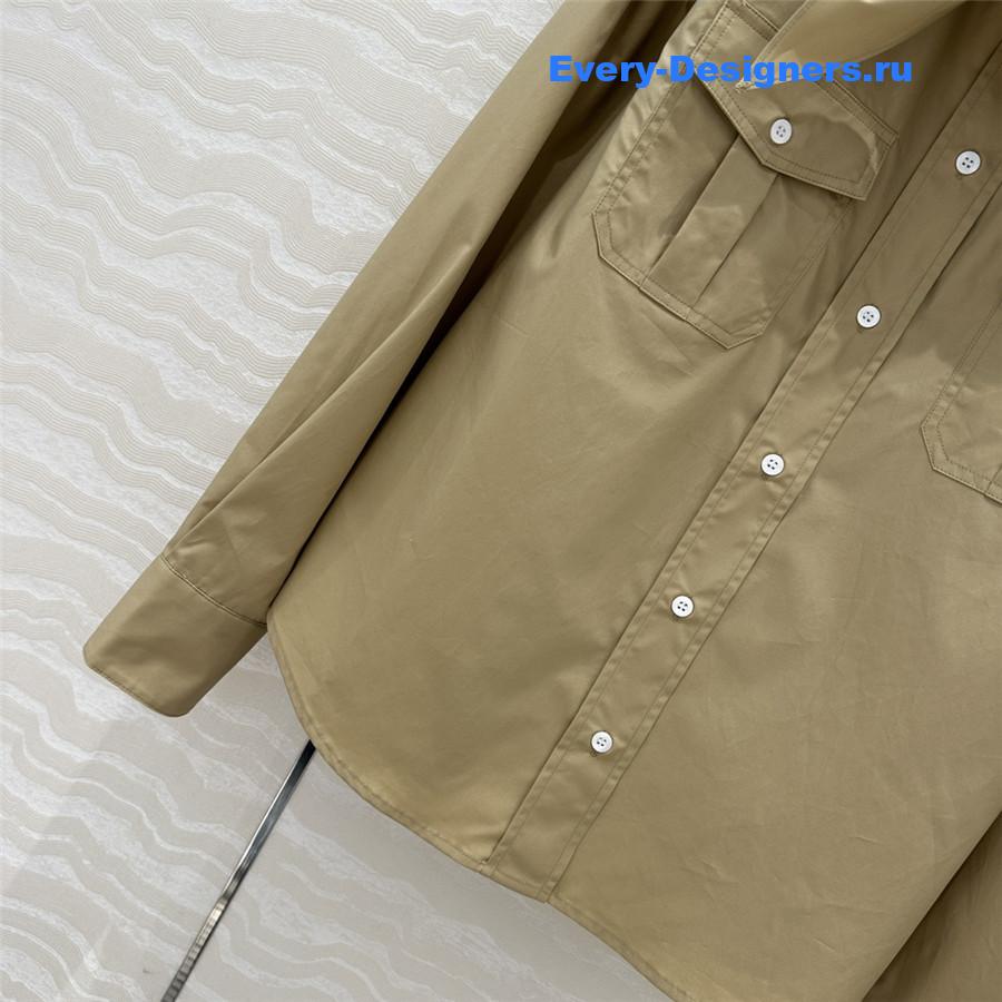 Miu Miu Embroidered Logo Scarf Tie Shirt Beige