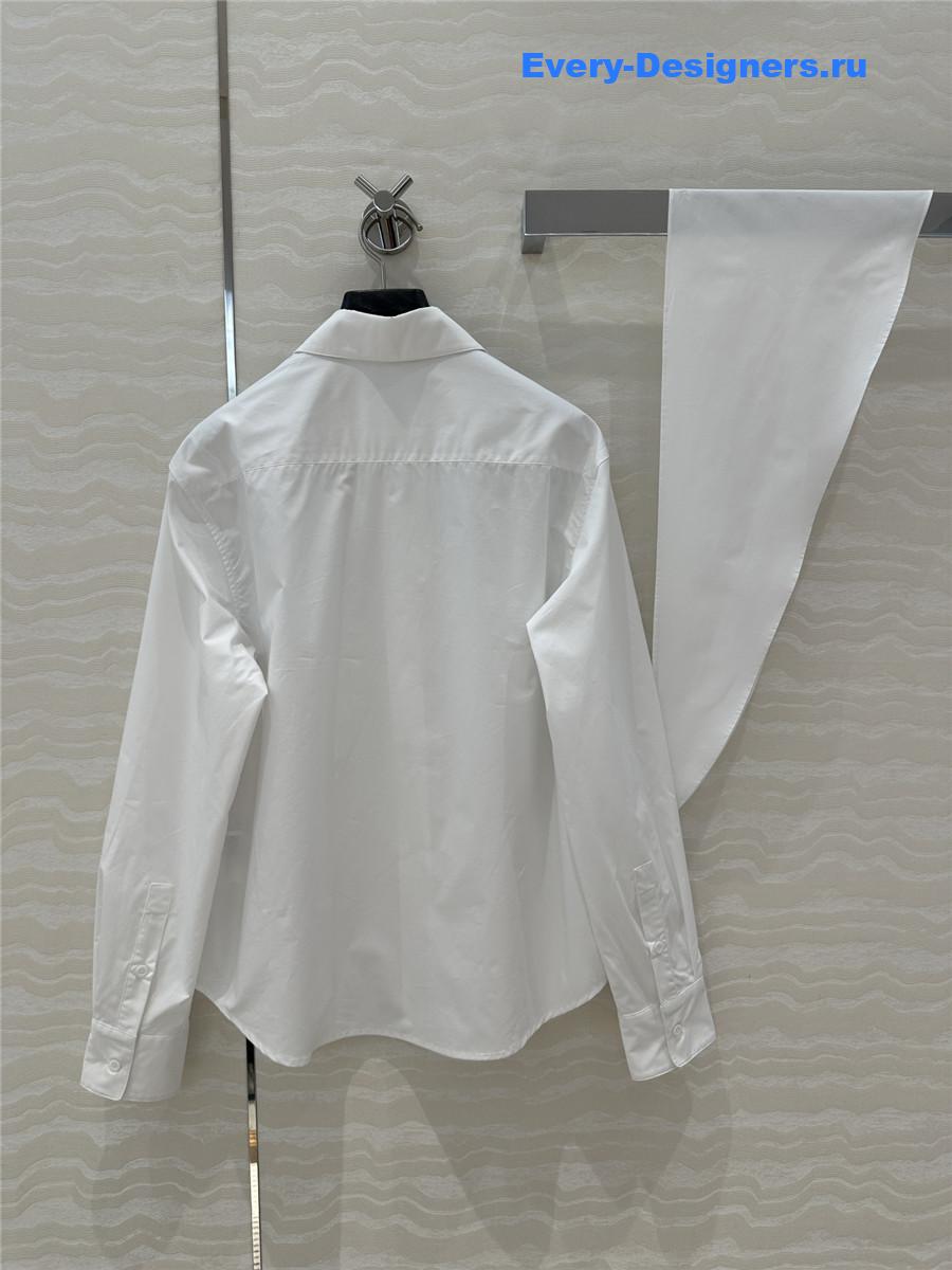 Miu Miu Embroidered Logo Scarf Tie Shirt White