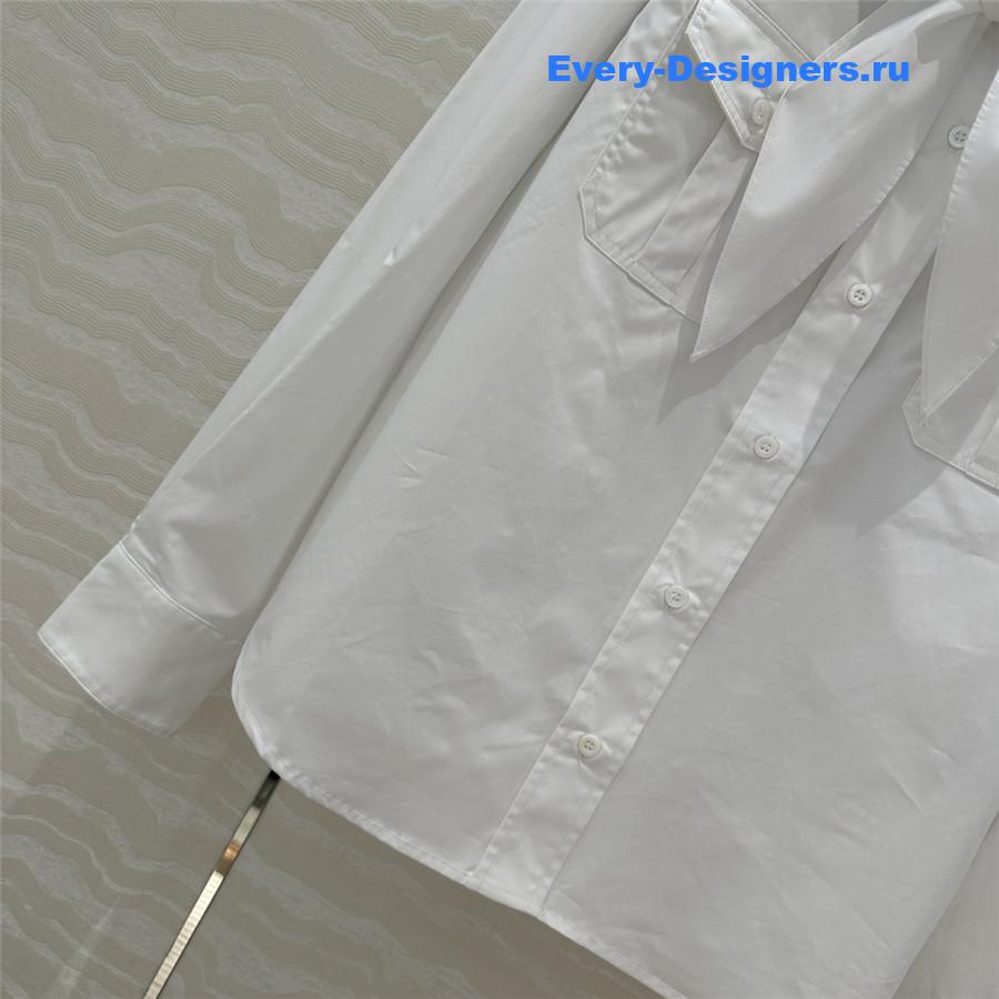 Miu Miu Embroidered Logo Scarf Tie Shirt White