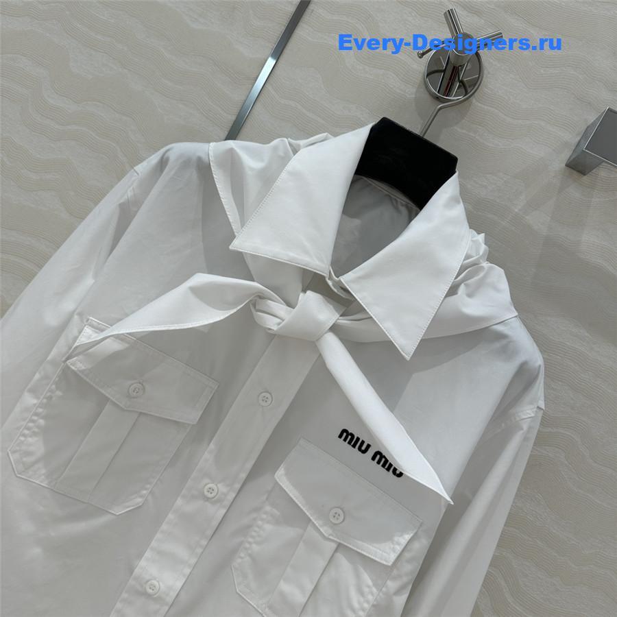 Miu Miu Embroidered Logo Scarf Tie Shirt White