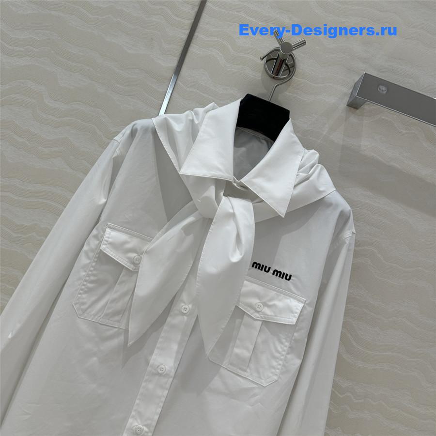 Miu Miu Embroidered Logo Scarf Tie Shirt White