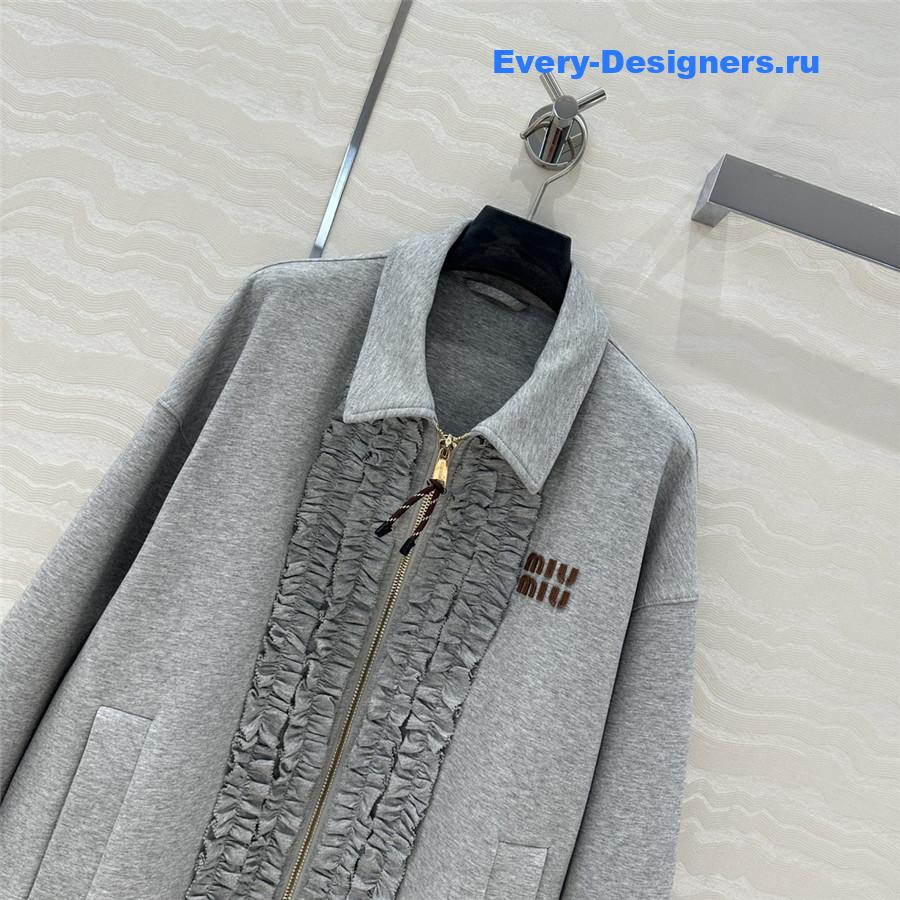 Miu Miu Embroidered Logo Lapel Zip-Up Sweatshirt