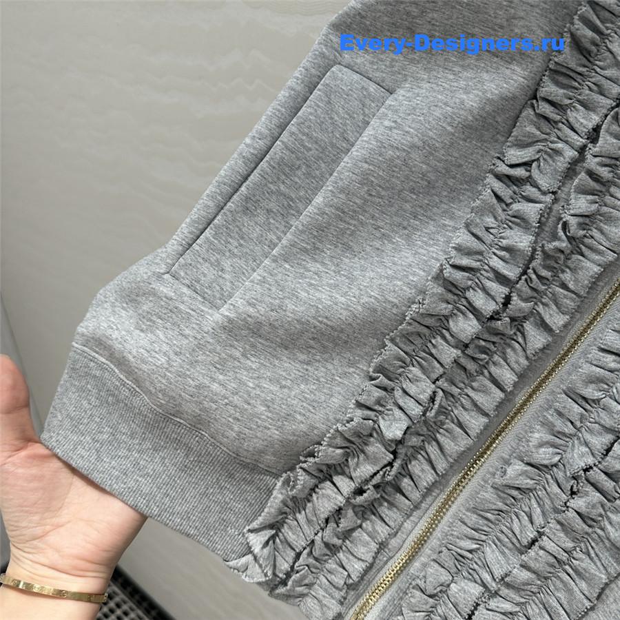 Miu Miu Embroidered Logo Lapel Zip-Up Sweatshirt