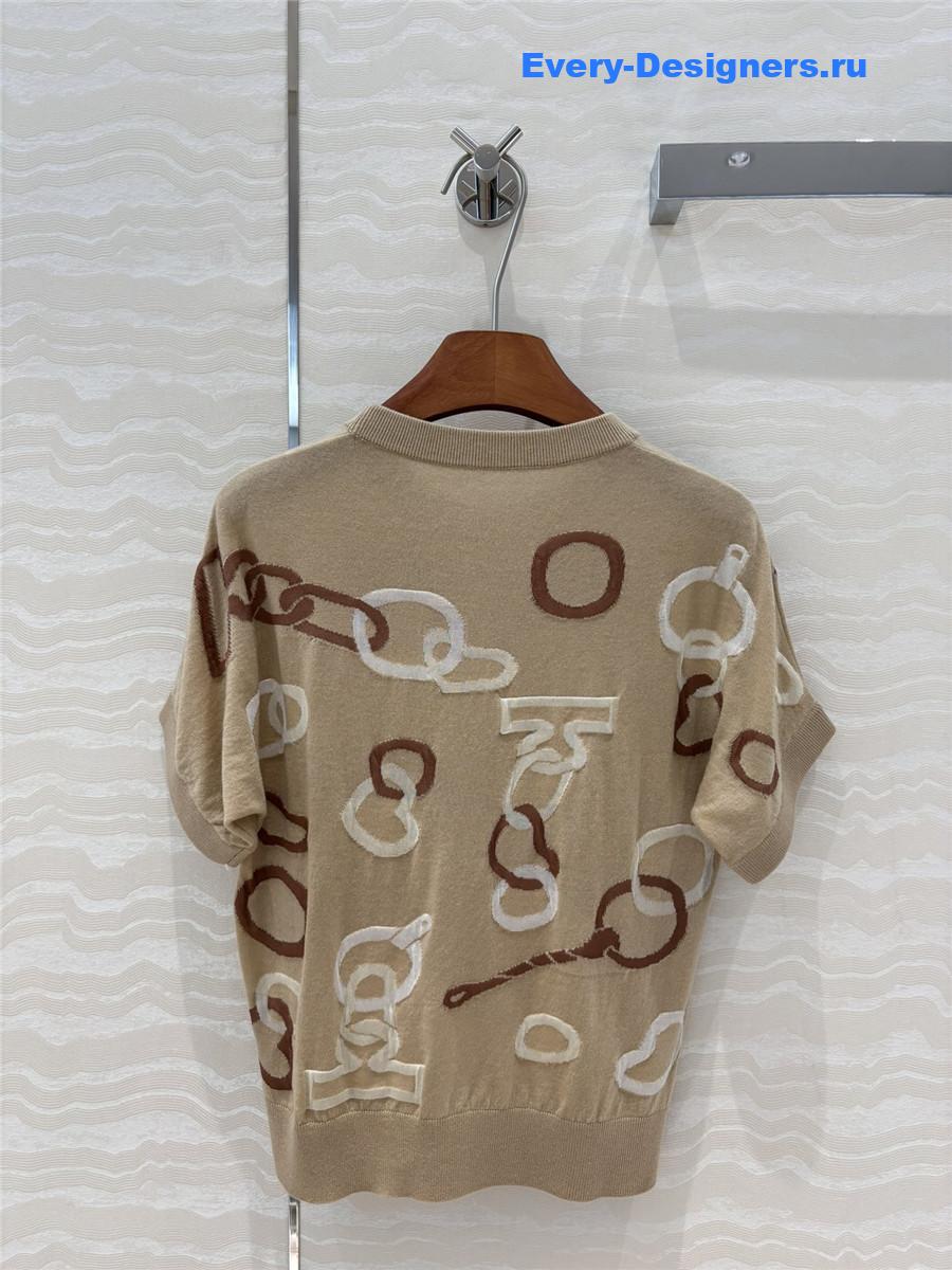 H**me5 brown knit short-sleeved top