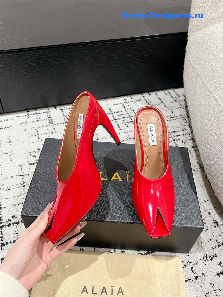 Alaia Red Patent Leather Spike Mules
