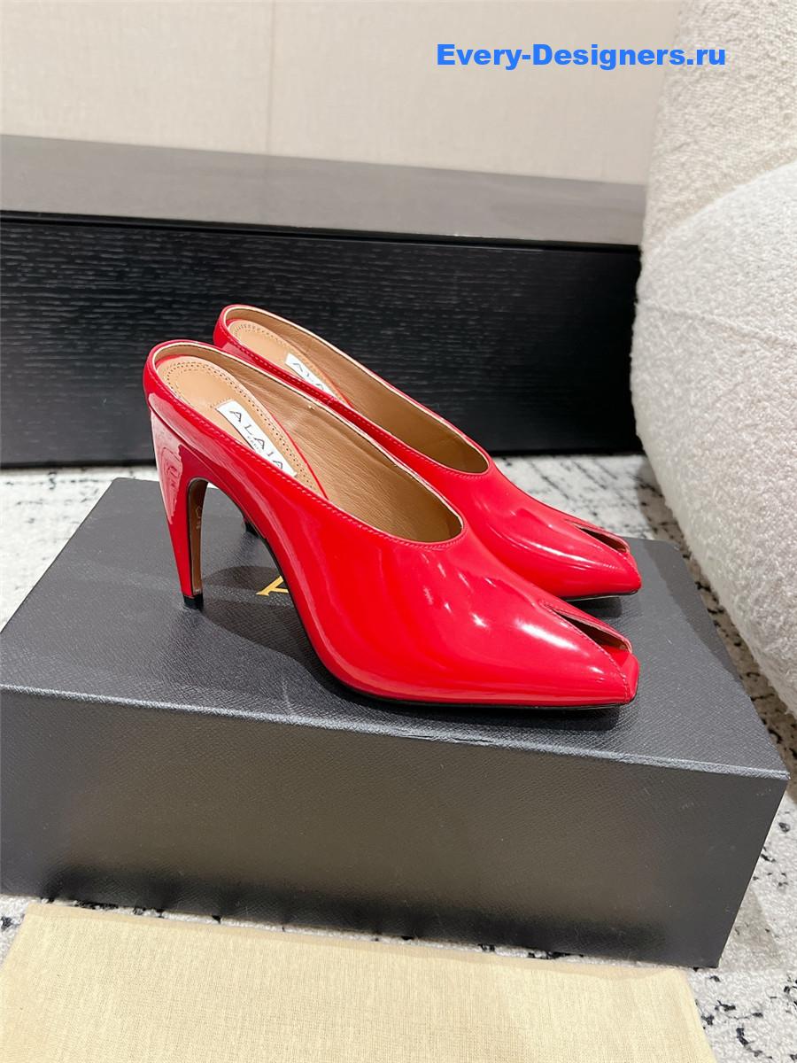 Alaia Red Patent Leather Spike Mules