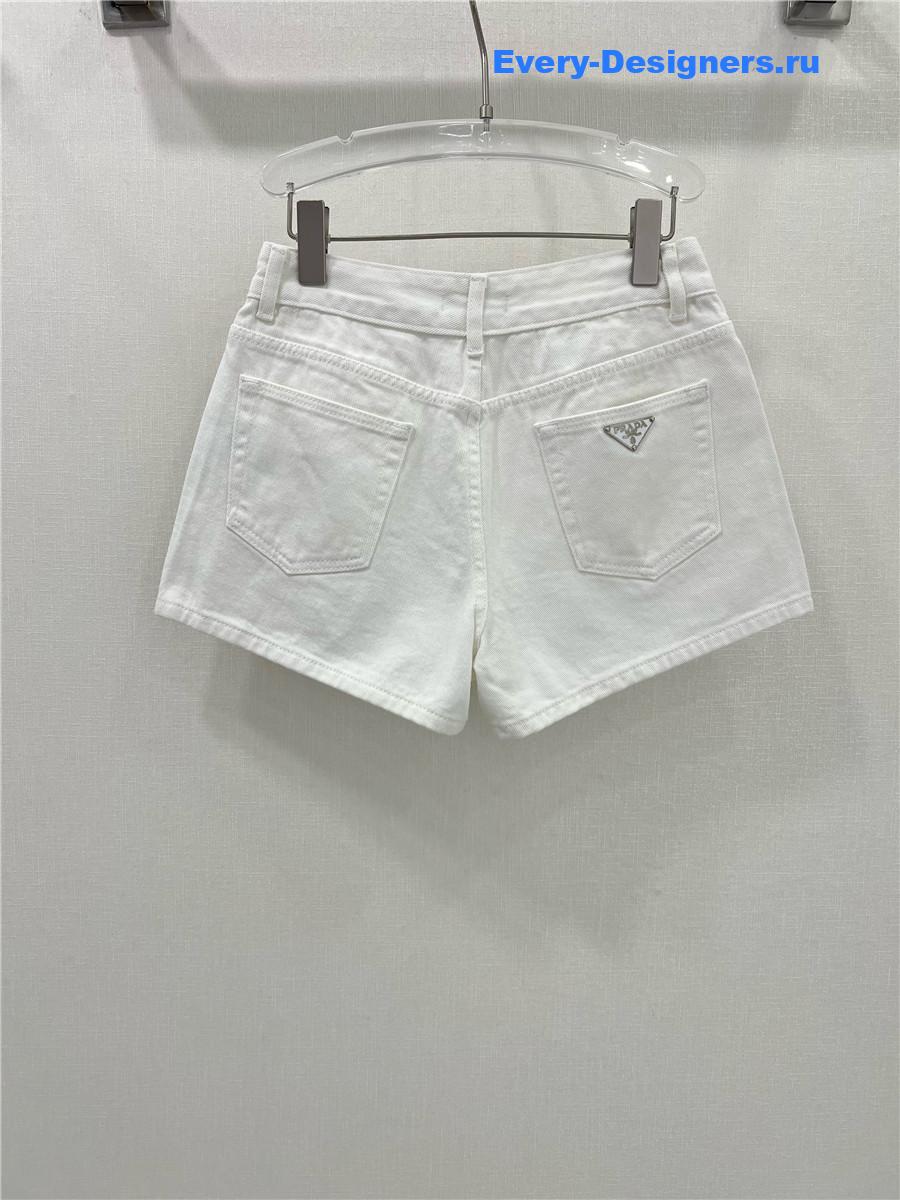 Pra*a high waist washed denim shorts white