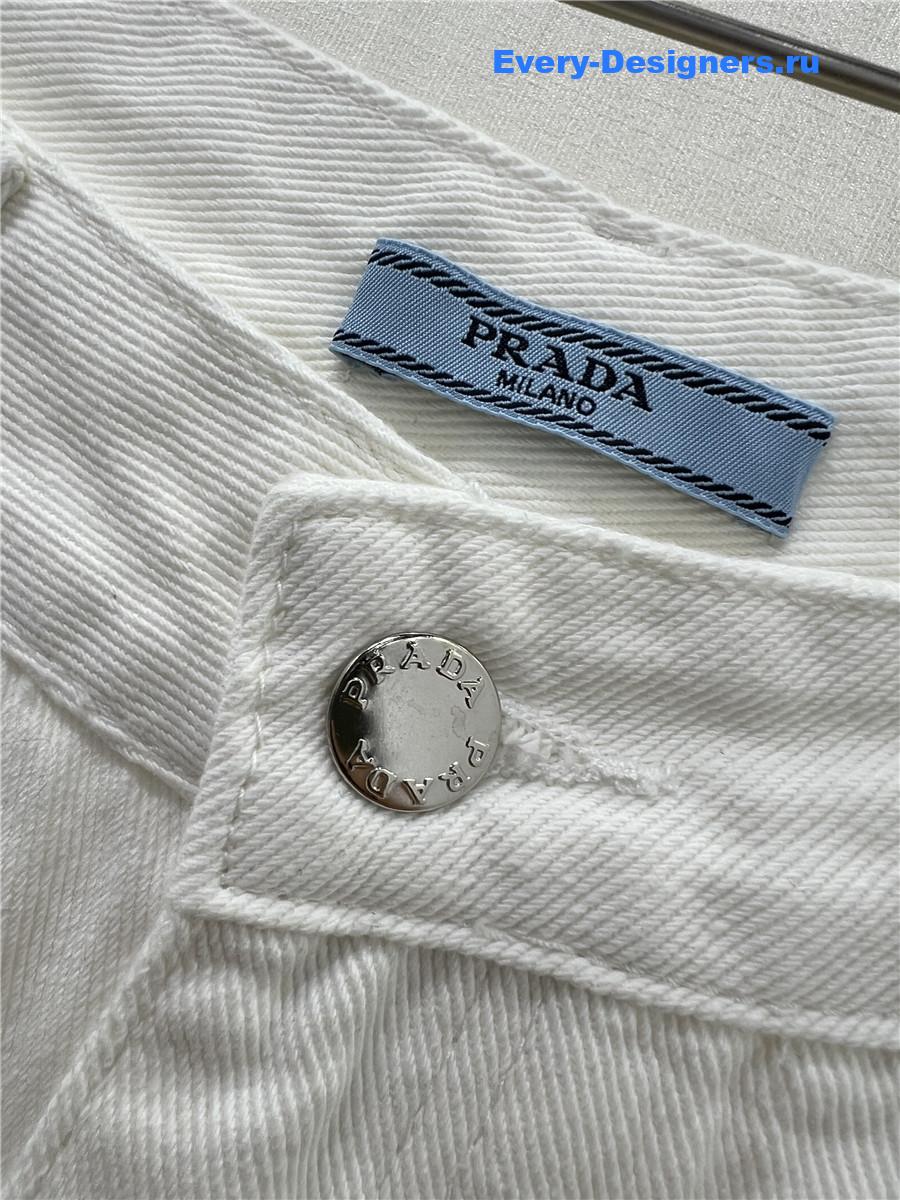 Pra*a high waist washed denim shorts white